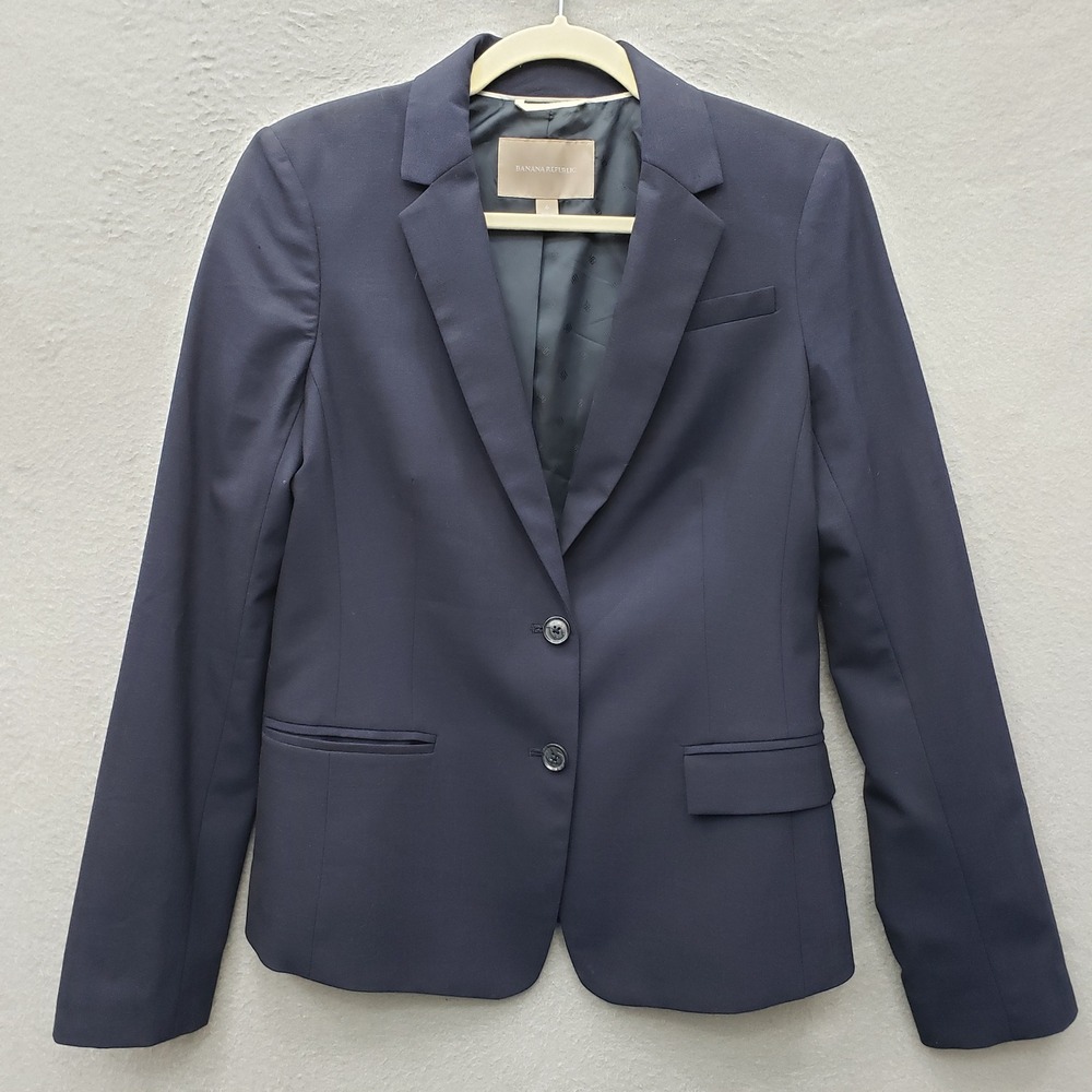 Banana Republic Wool Blazer Jacket Blue Two Button Preppy School Girl Academia 4